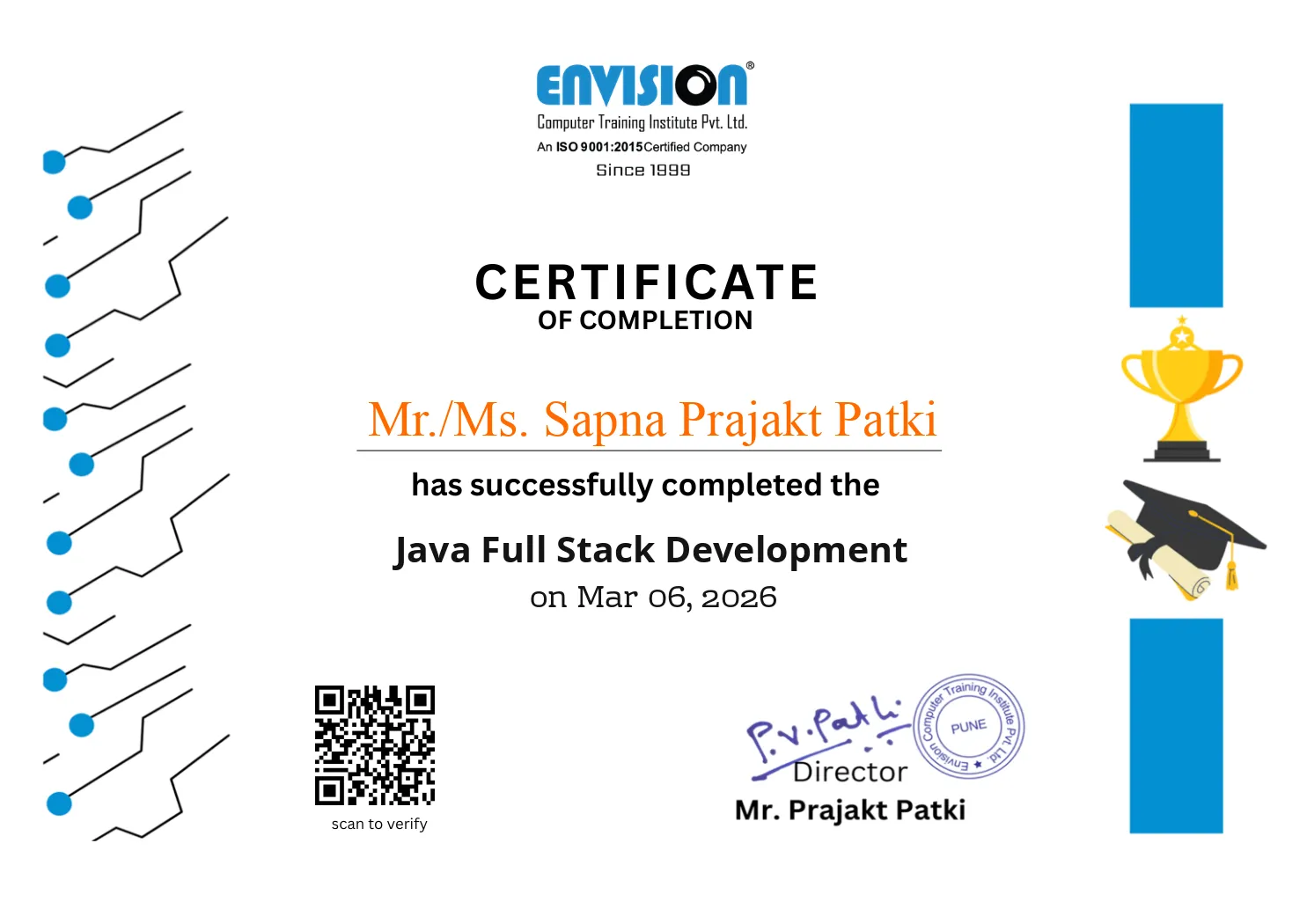 Java Full Stack Course Certificate